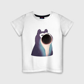 Детская футболка хлопок с принтом Голодный зверь в Тюмени, 100% хлопок | круглый вырез горловины, полуприлегающий силуэт, длина до линии бедер | Тематика изображения на принте: pop cat | арт | бедна | голод | кот | кошка | мем | необычное животное | пасть | птица | рисунок | сова