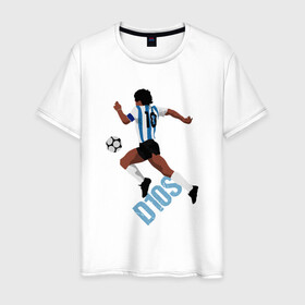 Мужская футболка хлопок с принтом Diego Maradona в Тюмени, 100% хлопок | прямой крой, круглый вырез горловины, длина до линии бедер, слегка спущенное плечо. | argentina | maradona | messi | sport | аргентина | гол | диего | марадона | месси | мяч | рука бога | спорт | футбол | чемпион