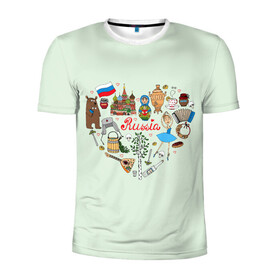 Мужская футболка 3D спортивная с принтом Россия в Тюмени, 100% полиэстер с улучшенными характеристиками | приталенный силуэт, круглая горловина, широкие плечи, сужается к линии бедра | балалайка | балерина | матрешка | медведь | россия | храм василия блаженого