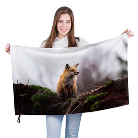 Флаг 3D с принтом Лиса в Тюмени, 100% полиэстер | плотность ткани — 95 г/м2, размер — 67 х 109 см. Принт наносится с одной стороны | fox | foxy | животное | звери | лиса | лисенок | лисичка | милая | рыжая | фокс