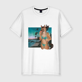 Мужская футболка хлопок Slim с принтом Пляжный сезон в Тюмени, 92% хлопок, 8% лайкра | приталенный силуэт, круглый вырез ворота, длина до линии бедра, короткий рукав | гиена | калифорния | лето | отдых | фурри. аниме