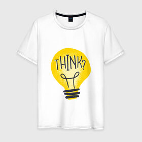 Мужская футболка хлопок с принтом Лампочка Think в Тюмени, 100% хлопок | прямой крой, круглый вырез горловины, длина до линии бедер, слегка спущенное плечо. | art | bulb | idea | illustration | lamp | light | light bulb | retro | vintage | айдиа | арт | вдохновение | винтаж | дизайн лампочки | думаешь | думай | идея | иллюстрация | лампа | лампа накаливания | мысли | мысль | ретро | рисунок