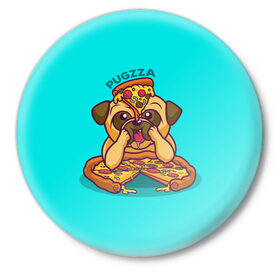 Значок с принтом Мопс с пиццей в Тюмени,  металл | круглая форма, металлическая застежка в виде булавки | pizza | мопс с пиццей | пицца | пицца с колбасой | собака с пиццей