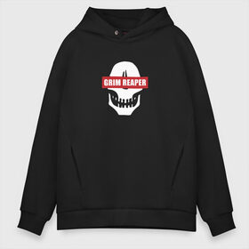 Мужское худи Oversize хлопок с принтом Grim Reaper в Тюмени, френч-терри — 70% хлопок, 30% полиэстер. Мягкий теплый начес внутри —100% хлопок | боковые карманы, эластичные манжеты и нижняя кромка, капюшон на магнитной кнопке | Тематика изображения на принте: death | монстр | скелет | череп