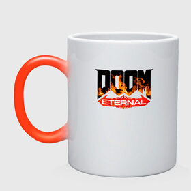 Кружка хамелеон с принтом DOOM Eternal (логотип) в Тюмени, керамика | меняет цвет при нагревании, емкость 330 мл | doom | doom eternal | дум | игра | логотип | шутер