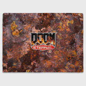 Плед 3D с принтом DOOM Eternal (логотип) в Тюмени, 100% полиэстер | закругленные углы, все края обработаны. Ткань не мнется и не растягивается | Тематика изображения на принте: doom | doom eternal | дум | игра | логотип | шутер