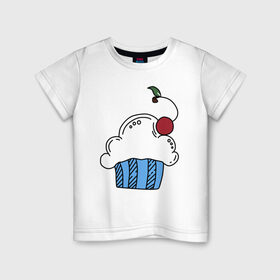 Детская футболка хлопок с принтом Sweets в Тюмени, 100% хлопок | круглый вырез горловины, полуприлегающий силуэт, длина до линии бедер | вишенка | вкусняшки | десерт | еда | капкейк | кекс | конфеты | сладости