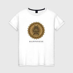 Женская футболка хлопок с принтом Happiness в Тюмени, 100% хлопок | прямой крой, круглый вырез горловины, длина до линии бедер, слегка спущенное плечо | happiness | owl | королевская сова | сова | счастье | удача