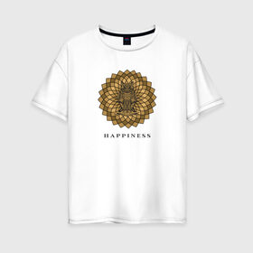 Женская футболка хлопок Oversize с принтом Happiness в Тюмени, 100% хлопок | свободный крой, круглый ворот, спущенный рукав, длина до линии бедер
 | happiness | owl | королевская сова | сова | счастье | удача