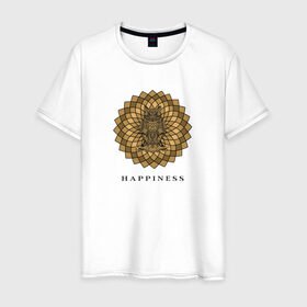 Мужская футболка хлопок с принтом Happiness в Тюмени, 100% хлопок | прямой крой, круглый вырез горловины, длина до линии бедер, слегка спущенное плечо. | Тематика изображения на принте: happiness | owl | королевская сова | сова | счастье | удача
