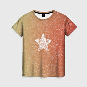 Женская футболка 3D с принтом Звезда АПВ 128КЗ в Тюмени, 100% полиэфир ( синтетическое хлопкоподобное полотно) | прямой крой, круглый вырез горловины, длина до линии бедер | qr код | амулет | антивирус | антидепрессант | антистресс | градиент | звезда | иммуномодулятор | коллаж | красный | оберег | салатовый | талисман