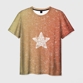 Мужская футболка 3D с принтом Звезда АПВ 128КЗ в Тюмени, 100% полиэфир | прямой крой, круглый вырез горловины, длина до линии бедер | qr код | амулет | антивирус | антидепрессант | антистресс | градиент | звезда | иммуномодулятор | коллаж | красный | оберег | салатовый | талисман
