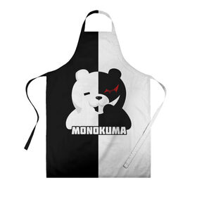 Фартук 3D с принтом MONOKUMA  МОНОКУМА BEAR в Тюмени, 100% полиэстер | общий размер — 65 х 85 см, ширина нагрудника — 26 см, горловина — 53 см, длина завязок — 54 см, общий обхват в поясе — 173 см. Принт на завязках и на горловине наносится с двух сторон, на основной части фартука — только с внешней стороны | anime | danganronpa | enoshima | junko | monokuma | аниме | джунко | игра | манга | медведь | монокума | робот медведь | эношима