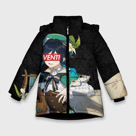 Зимняя куртка для девочек 3D с принтом Genshin Impact VENTI в Тюмени, ткань верха — 100% полиэстер; подклад — 100% полиэстер, утеплитель — 100% полиэстер. | длина ниже бедра, удлиненная спинка, воротник стойка и отстегивающийся капюшон. Есть боковые карманы с листочкой на кнопках, утяжки по низу изделия и внутренний карман на молнии. 

Предусмотрены светоотражающий принт на спинке, радужный светоотражающий элемент на пуллере молнии и на резинке для утяжки. | genshin | genshin impaсt | hikka | sempai | senpai | venti | венти | вентилятор | геншин | геншин импакт | семпай | сенпай