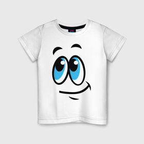 Детская футболка хлопок с принтом Мечтательная улыбка в Тюмени, 100% хлопок | круглый вырез горловины, полуприлегающий силуэт, длина до линии бедер | лицо | мечта | мечтатель | мечтательный | мультфильм | настроение | положительный | рожа | рожица | смайлик | смешное | смешное лицо | улыбающееся лицо | улыбка | эмоция