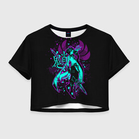 Женская футболка Crop-top 3D с принтом GENSHIN IMPACT СЯО в Тюмени, 100% полиэстер | круглая горловина, длина футболки до линии талии, рукава с отворотами | genshin impact | xiao | анемо | геншин импакт | игры | персонажи | сяо