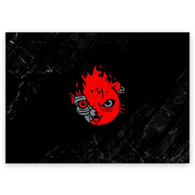 Поздравительная открытка с принтом CYBERPUNK 2077 КОТ КИАНУ РИВЗ в Тюмени, 100% бумага | плотность бумаги 280 г/м2, матовая, на обратной стороне линовка и место для марки
 | cat | cd project red | cyberpunk 2077 | demon | keanu reeves | kitty | maelstrom | militech | quadra | samurai | smile | trauma | trauma team | демон | киану ривз | киберпанк 2077 | кот | милитех | самурай | смайл