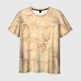 Мужская футболка 3D с принтом Стрекоза в Тюмени, 100% полиэфир | прямой крой, круглый вырез горловины, длина до линии бедер | Тематика изображения на принте: birds | dragonfly | nature | sunflowers | подсолнухи | птицы | стрекоза