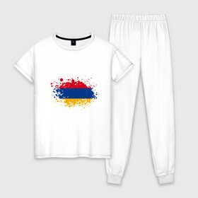 Женская пижама хлопок с принтом Флаг Армении в Тюмени, 100% хлопок | брюки и футболка прямого кроя, без карманов, на брюках мягкая резинка на поясе и по низу штанин | armenia | ussr | армения | армяне | горы | ереван | кавказ | мир | народ | ссср | турист | флаг