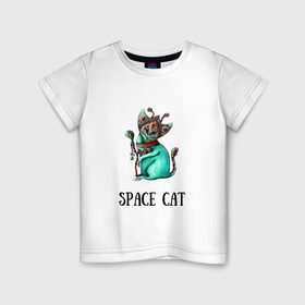 Детская футболка хлопок с принтом Space cat в Тюмени, 100% хлопок | круглый вырез горловины, полуприлегающий силуэт, длина до линии бедер | cat | space | инопланетянин | киска | космос | кошка