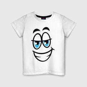 Детская футболка хлопок с принтом Улыбающийся смайл в Тюмени, 100% хлопок | круглый вырез горловины, полуприлегающий силуэт, длина до линии бедер | мультфильм | рожа | рожица | смайлик | улыбающееся лицо | улыбающийся | улыбка