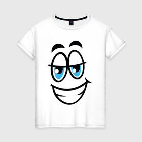 Женская футболка хлопок с принтом Улыбающийся смайл в Тюмени, 100% хлопок | прямой крой, круглый вырез горловины, длина до линии бедер, слегка спущенное плечо | мультфильм | рожа | рожица | смайлик | улыбающееся лицо | улыбающийся | улыбка