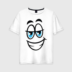 Женская футболка хлопок Oversize с принтом Улыбающийся смайл в Тюмени, 100% хлопок | свободный крой, круглый ворот, спущенный рукав, длина до линии бедер
 | мультфильм | рожа | рожица | смайлик | улыбающееся лицо | улыбающийся | улыбка