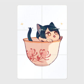 Магнитный плакат 2Х3 с принтом Котик Сян Лин в Тюмени, Полимерный материал с магнитным слоем | 6 деталей размером 9*9 см | арт | кружка | кружка чая | милая девушка | неко | рисунок | сян лин | чашка