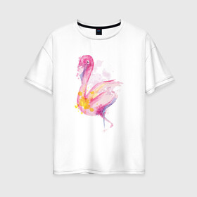 Женская футболка хлопок Oversize с принтом Фламинго рисунок акварелью в Тюмени, 100% хлопок | свободный крой, круглый ворот, спущенный рукав, длина до линии бедер
 | africa | afrika | aquarel | bird | fashion | flamingo | paint | painted | pink flamingo | summer | watercolor | watercolour | акварельный рисунок | африка | красками | краски | лето | мода | нарисованный фламинго | птица | розовый фламинго | 