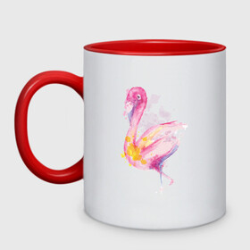 Кружка двухцветная с принтом Фламинго рисунок акварелью в Тюмени, керамика | объем — 330 мл, диаметр — 80 мм. Цветная ручка и кайма сверху, в некоторых цветах — вся внутренняя часть | Тематика изображения на принте: africa | afrika | aquarel | bird | fashion | flamingo | paint | painted | pink flamingo | summer | watercolor | watercolour | акварельный рисунок | африка | красками | краски | лето | мода | нарисованный фламинго | птица | розовый фламинго | 