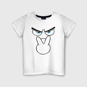 Детская футболка хлопок с принтом Сердитый смайл в Тюмени, 100% хлопок | круглый вырез горловины, полуприлегающий силуэт, длина до линии бедер | веселье | выражение лица | гнев | комизм | мультфильм | рожа | рожица | указывание | эмоции
