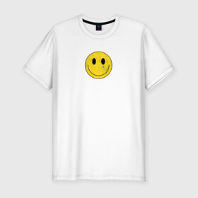 Мужская футболка хлопок Slim с принтом Скрывающий грусть в Тюмени, 92% хлопок, 8% лайкра | приталенный силуэт, круглый вырез ворота, длина до линии бедра, короткий рукав | sad | грусть | плачь | слеза | смайлик | чувства | эмодзи | эмоция