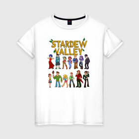 Женская футболка хлопок с принтом Stardew valley в Тюмени, 100% хлопок | прямой крой, круглый вырез горловины, длина до линии бедер, слегка спущенное плечо | game | stardew valley | винсент | кробус | линус | марлон | мистер ки