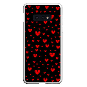 Чехол для Samsung S10E с принтом Красные сердца в Тюмени, Силикон | Область печати: задняя сторона чехла, без боковых панелей | heart | love | red | red hearts. | градиент | день святого валентина | красные сердечки | красный | любовь | много сердечек | перламутр | сердце