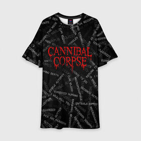 Детское платье 3D с принтом Cannibal Corpse | Songs (Z) в Тюмени, 100% полиэстер | прямой силуэт, чуть расширенный к низу. Круглая горловина, на рукавах — воланы | Тематика изображения на принте: cannibal | cannibal corpse | corpse | death metal | deathgrind | алекс уэбстер | брутальный дэт метал | дэт метал | дэтграйнд | пол мазуркевич | роб барретт | труп каннибала