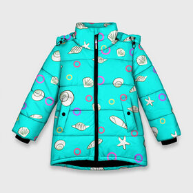 Зимняя куртка для девочек 3D с принтом Морские моллюски в Тюмени, ткань верха — 100% полиэстер; подклад — 100% полиэстер, утеплитель — 100% полиэстер. | длина ниже бедра, удлиненная спинка, воротник стойка и отстегивающийся капюшон. Есть боковые карманы с листочкой на кнопках, утяжки по низу изделия и внутренний карман на молнии. 

Предусмотрены светоотражающий принт на спинке, радужный светоотражающий элемент на пуллере молнии и на резинке для утяжки. | marine. | sea | seashells | shellfish | starfish | vacation | vector illustration | векторная иллюстрация | моллюск | море | морская | морская звезда | отдых | отпуск | ракушки