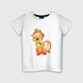 Детская футболка хлопок с принтом My Little Pony - AppleJack в Тюмени, 100% хлопок | круглый вырез горловины, полуприлегающий силуэт, длина до линии бедер | Тематика изображения на принте: applejack | friendship | mylittlepony | twilight sparkle | waifu | вайфу | дружба это магия | кони | моя маленькая пони | мультфильм | пони | эплджек