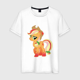 Мужская футболка хлопок с принтом My Little Pony - AppleJack в Тюмени, 100% хлопок | прямой крой, круглый вырез горловины, длина до линии бедер, слегка спущенное плечо. | applejack | friendship | mylittlepony | twilight sparkle | waifu | вайфу | дружба это магия | кони | моя маленькая пони | мультфильм | пони | эплджек