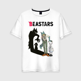 Женская футболка хлопок Oversize с принтом BEASTARS, Выдающиеся звери в Тюмени, 100% хлопок | свободный крой, круглый ворот, спущенный рукав, длина до линии бедер
 | anime | beastars | manga | аниме | выдающиеся звери | манга