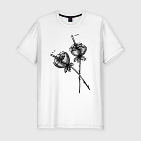 Мужская футболка хлопок Slim с принтом Дымящие розы в Тюмени, 92% хлопок, 8% лайкра | приталенный силуэт, круглый вырез ворота, длина до линии бедра, короткий рукав | букет | букеты | вредные привычки | дым | зож | огонь | растение | роза | розы | цветок | цветы
