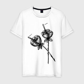 Мужская футболка хлопок с принтом Дымящие розы в Тюмени, 100% хлопок | прямой крой, круглый вырез горловины, длина до линии бедер, слегка спущенное плечо. | букет | букеты | вредные привычки | дым | зож | огонь | растение | роза | розы | цветок | цветы