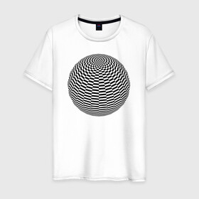 Мужская футболка хлопок с принтом Иллюзия (Шар) в Тюмени, 100% хлопок | прямой крой, круглый вырез горловины, длина до линии бедер, слегка спущенное плечо. | диско | зрение | иллюзии | обман | полосы | узор | шар | шахматы
