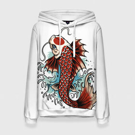 Женская толстовка 3D с принтом Карп Кои (Япония) в Тюмени, 100% полиэстер  | двухслойный капюшон со шнурком для регулировки, мягкие манжеты на рукавах и по низу толстовки, спереди карман-кенгуру с мягким внутренним слоем. | fish | japan | koi | животные | иероглифы | карпы | кои | рыбы | цветы | япония