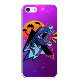 Чехол для iPhone 5/5S матовый с принтом Retrowave Neon Dinosaur в Тюмени, Силикон | Область печати: задняя сторона чехла, без боковых панелей | Тематика изображения на принте: 1980 | 80s | geometry | retrowave | retrowave принт | rex | space | t rex | trex | tropical | восьмидесятые | геометрия | космос | нео | неоновый динозавр | пальмы | рекс | ретровейв | рисунок динозавра | тираннозавр | тиранозавр