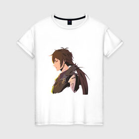 Женская футболка хлопок с принтом Чжун Ли в Тюмени, 100% хлопок | прямой крой, круглый вырез горловины, длина до линии бедер, слегка спущенное плечо | арт | милый парень | моракс | рисунок | чжун ли