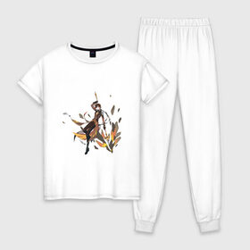 Женская пижама хлопок с принтом Чжун Ли в деле в Тюмени, 100% хлопок | брюки и футболка прямого кроя, без карманов, на брюках мягкая резинка на поясе и по низу штанин | арт | в деле | милый парень | моракс | рисунок | чжун ли
