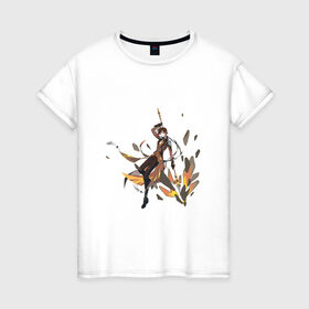 Женская футболка хлопок с принтом Чжун Ли в деле в Тюмени, 100% хлопок | прямой крой, круглый вырез горловины, длина до линии бедер, слегка спущенное плечо | арт | в деле | милый парень | моракс | рисунок | чжун ли