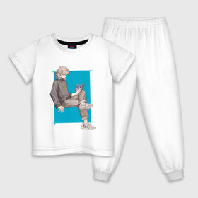 Детская пижама хлопок с принтом Современный Альбедо в Тюмени, 100% хлопок |  брюки и футболка прямого кроя, без карманов, на брюках мягкая резинка на поясе и по низу штанин
 | альбедо | арт | блондин | милый парень | рисунок