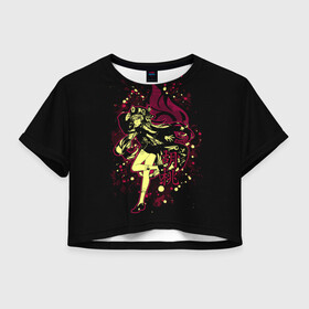 Женская футболка Crop-top 3D с принтом GENSHIN IMPACT ХУ ТАО в Тюмени, 100% полиэстер | круглая горловина, длина футболки до линии талии, рукава с отворотами | genshin impact | hu tao | геншин импакт | игры | персонажи | пиро | ху тао