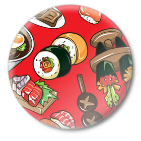Значок с принтом Еда в Тюмени,  металл | круглая форма, металлическая застежка в виде булавки | еда | роллы | суши | шашлык | яичница